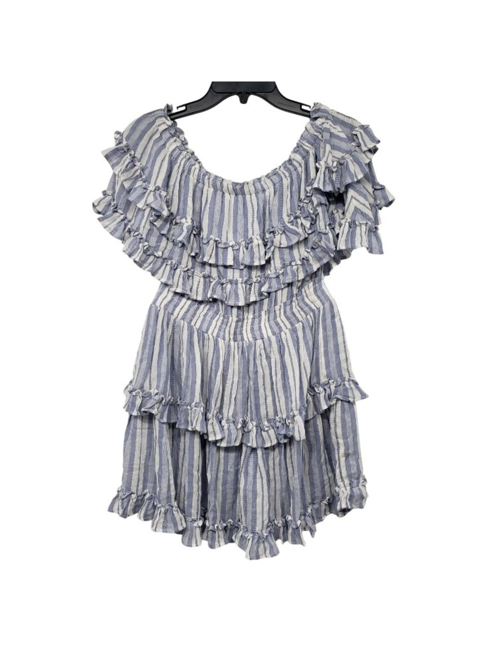 Surf Gypsy Blue White Off Shoulder Ruffle Tiered Mini Dress L Beachy Summer